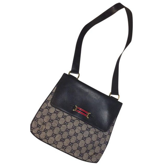 Gucci Envelope Leather Canvas Shoulder Bag
