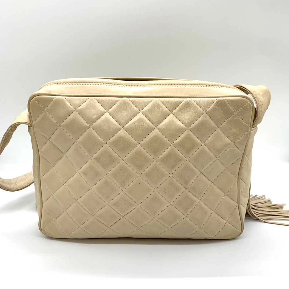 Chanel Lambskin Matelasse Shoulder Bag Beige Classic Flap