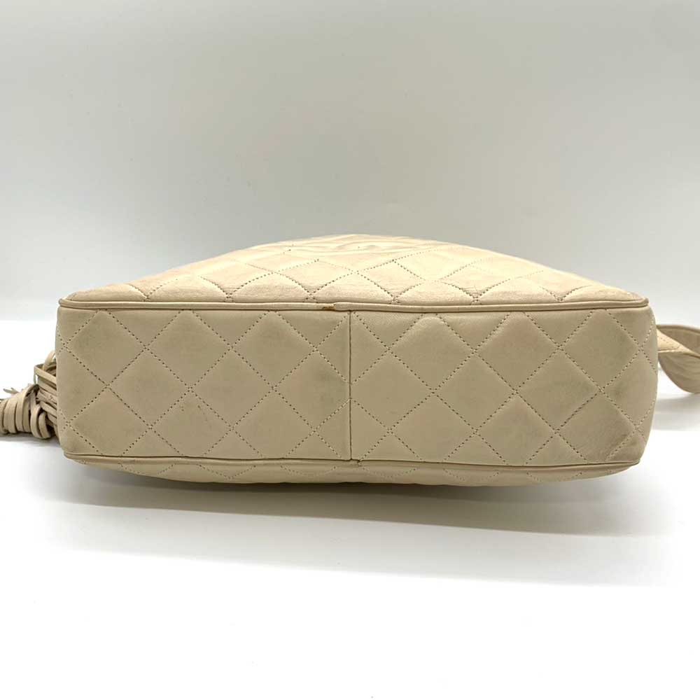Chanel Lambskin Matelasse Shoulder Bag Beige Classic Flap