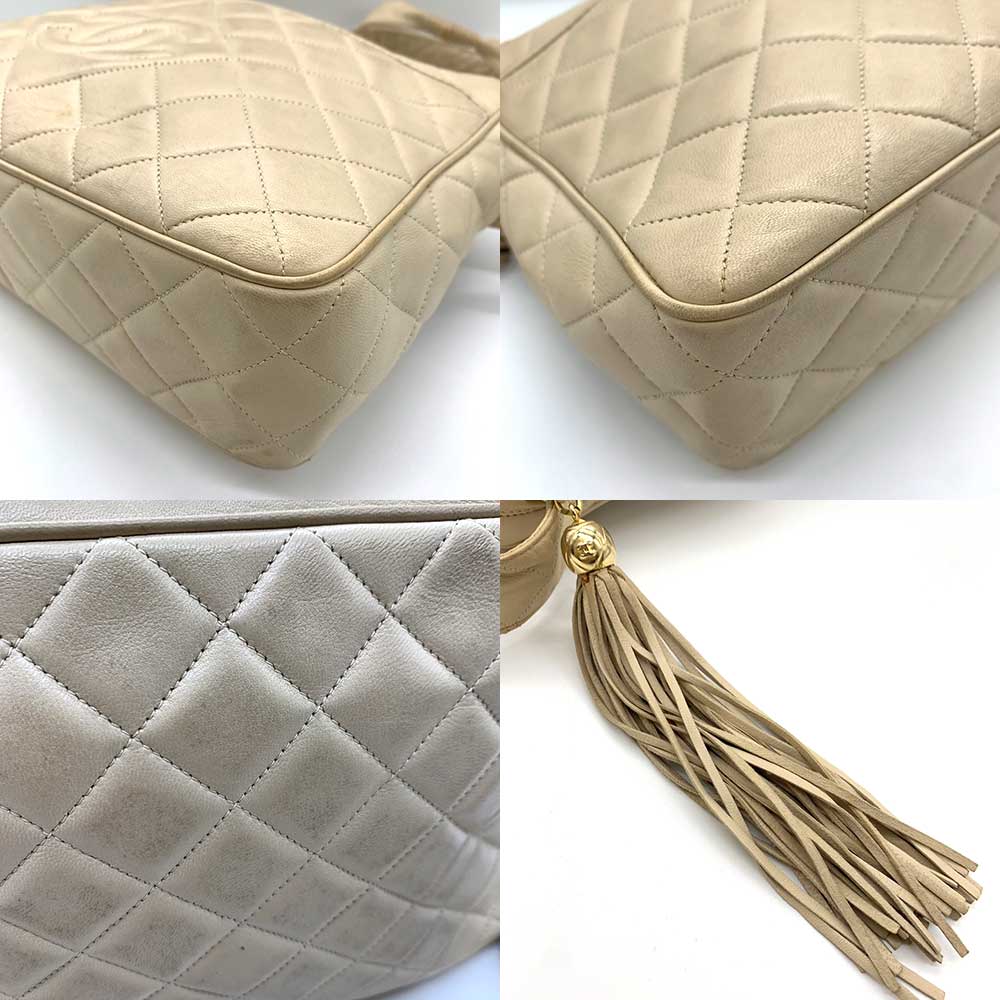 Chanel Lambskin Matelasse Shoulder Bag Beige Classic Flap