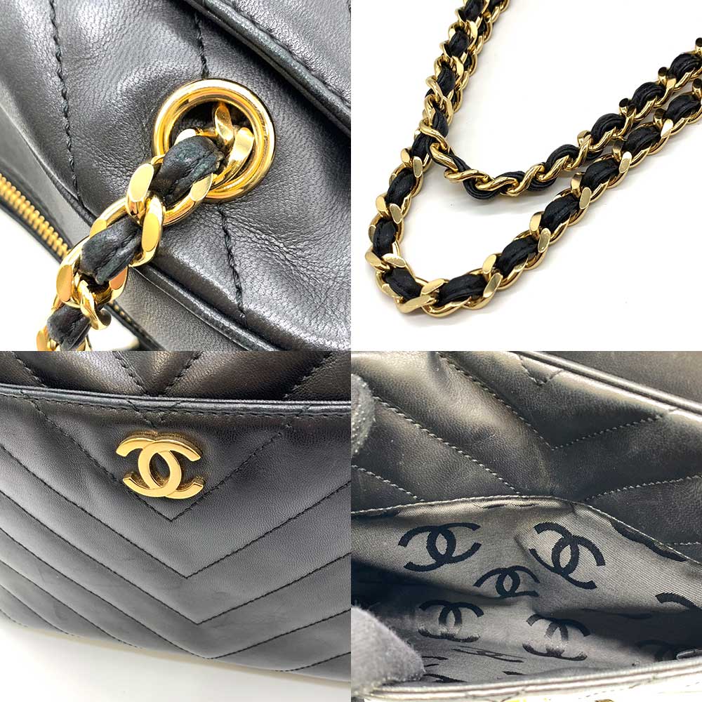 Chanel Lambskin V-Stitch Chain Shoulder Bag Classic Flap