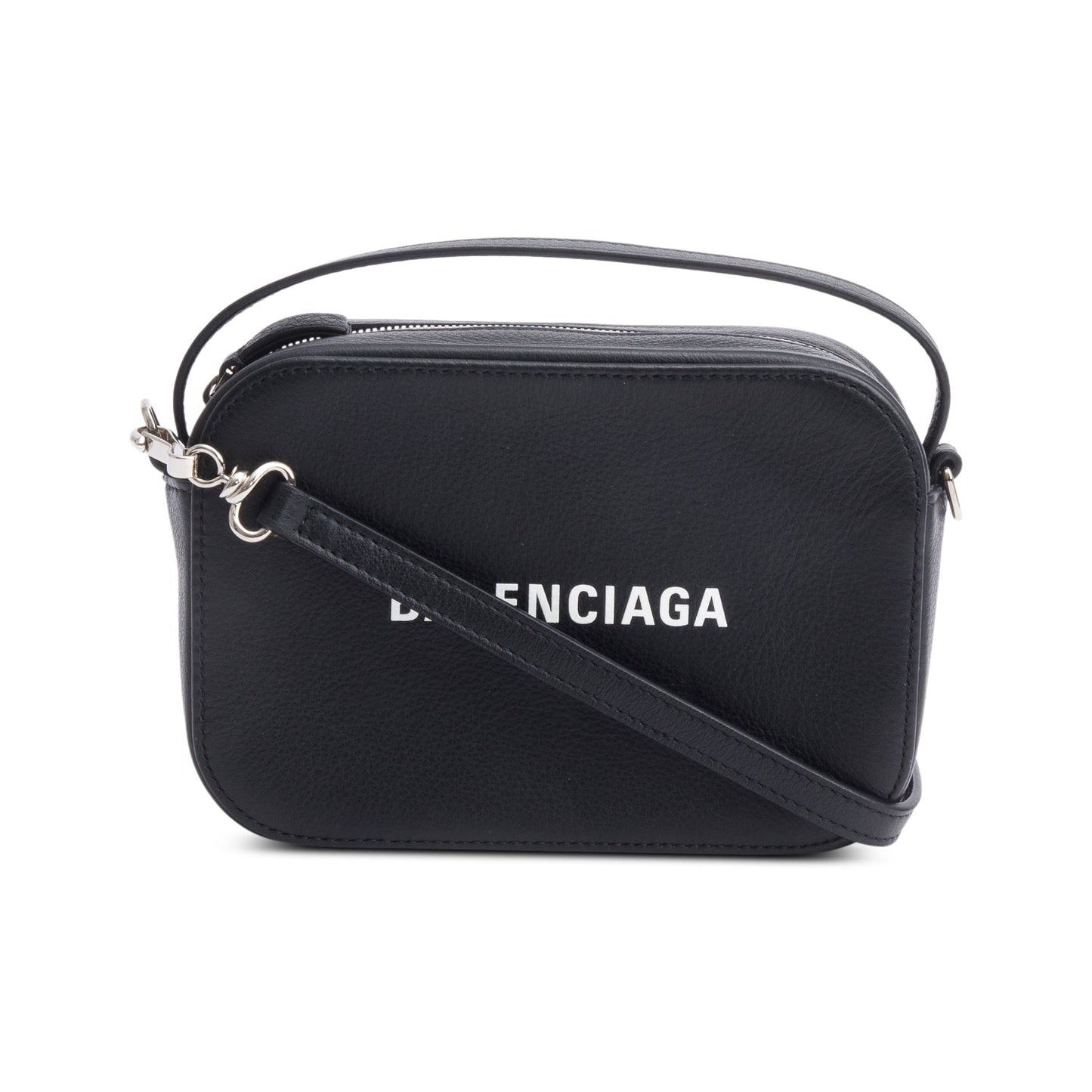 Balenciaga Black Calfskin Leather Logo Mini Cash Crossbody