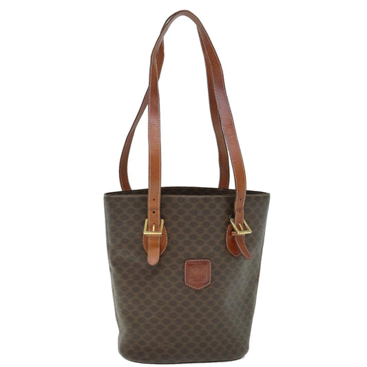 Luxury CELINE Macadam Canvas Shoulder Bag PVC Leather Brown 60044