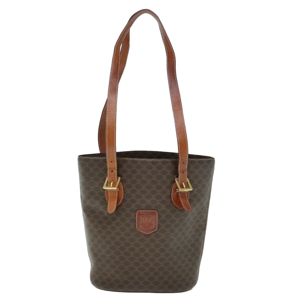 Luxury CELINE Macadam Canvas Shoulder Bag PVC Leather Brown 60044
