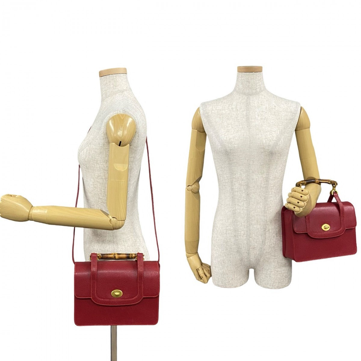 GUCCI Shoulder Bag leather Red Bamboo Old Gucci Women