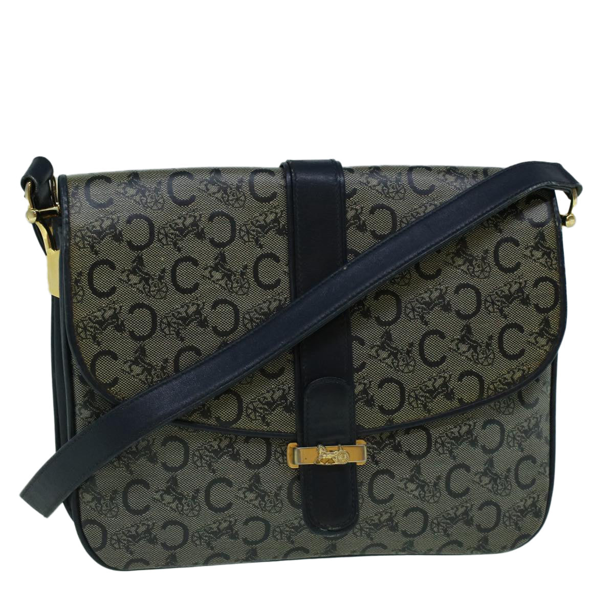 Luxury CELINE C Macadam Canvas Shoulder Bag Coated Canvas Navy 60345