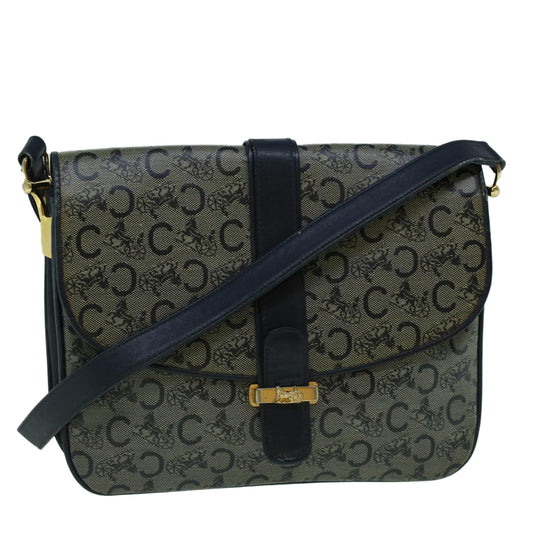Luxury CELINE C Macadam Canvas Shoulder Bag Coated Canvas Navy 60345