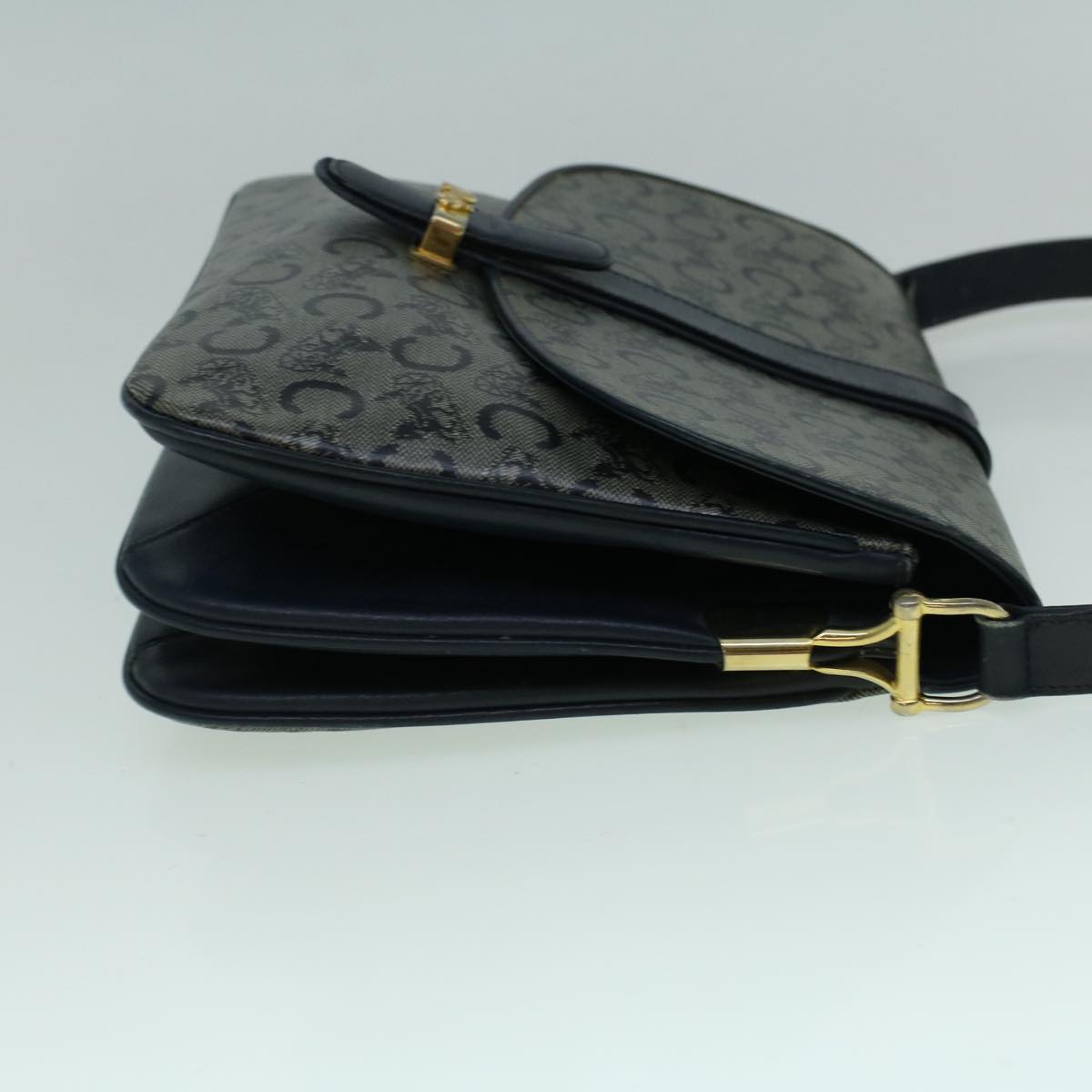 Luxury CELINE C Macadam Canvas Shoulder Bag Coated Canvas Navy 60345