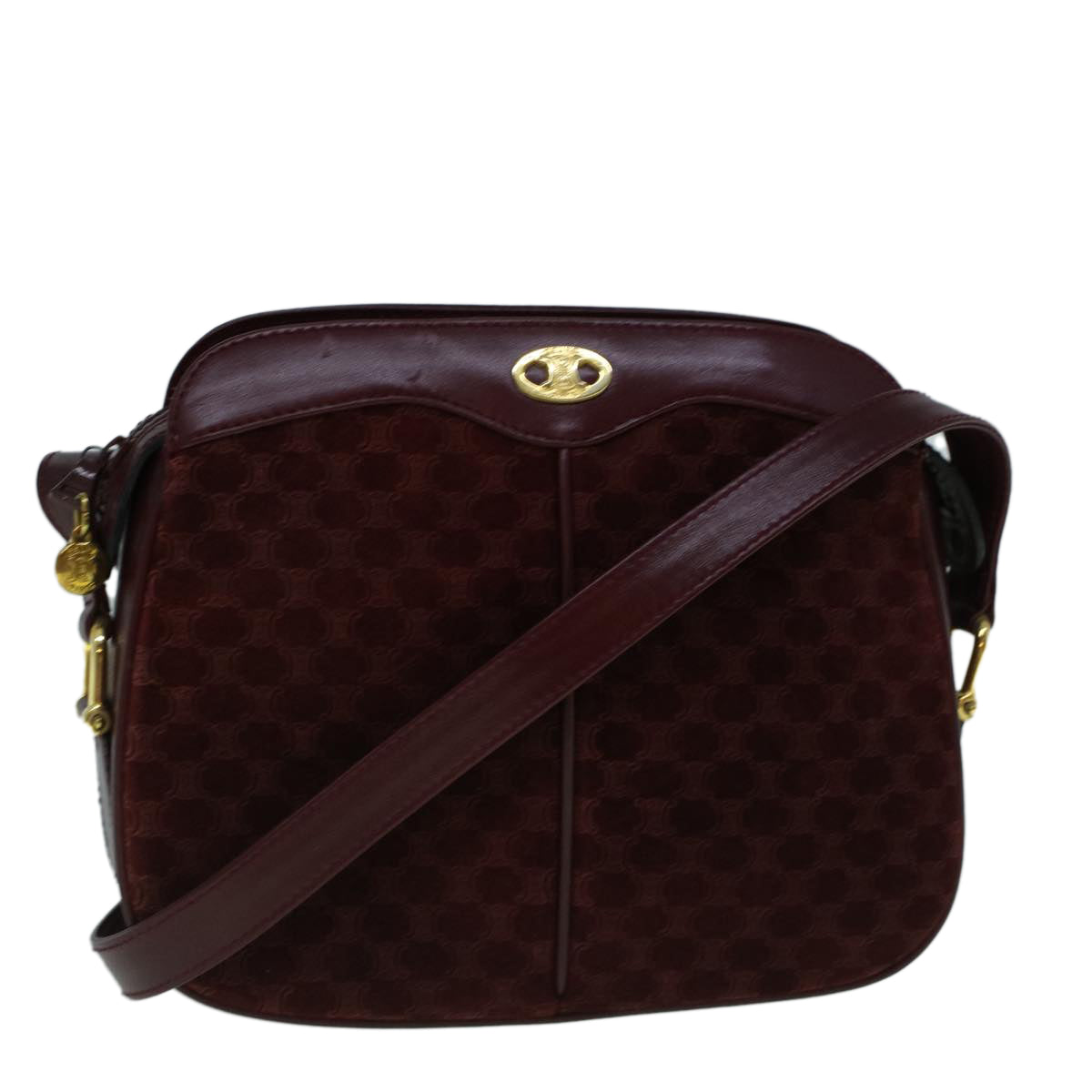 Luxury CELINE Macadam Canvas Shoulder Bag Suede Bordeaux 60346