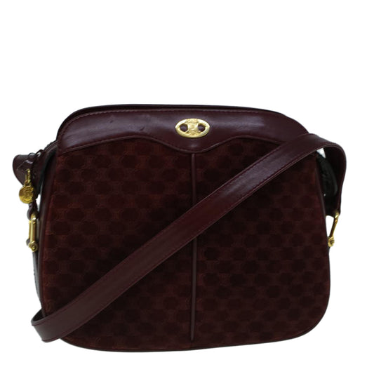 Luxury CELINE Macadam Canvas Shoulder Bag Suede Bordeaux 60346