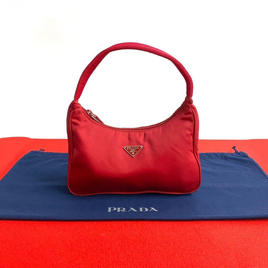 PRADA Handbag Nylon Red Triangle Logo Metal Women