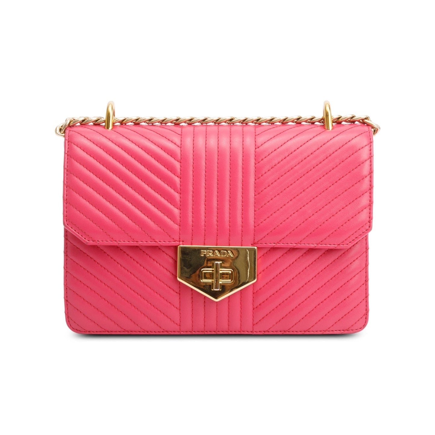 Prada Pink Soft Calf Chevron Impunture Chain Bag