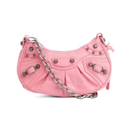Balenciaga Pink Arena Calfskin Leather Le Cagole XS Chain Shoulder Bag