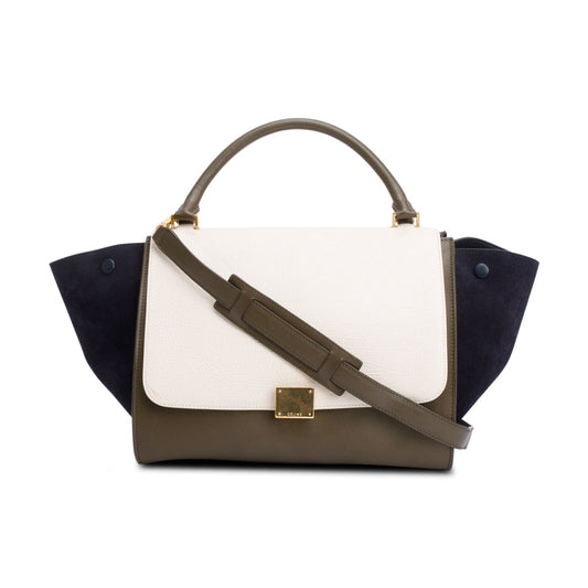 Celine Tricolor Calfskin Leather and Suede Medium Trapeze Bag