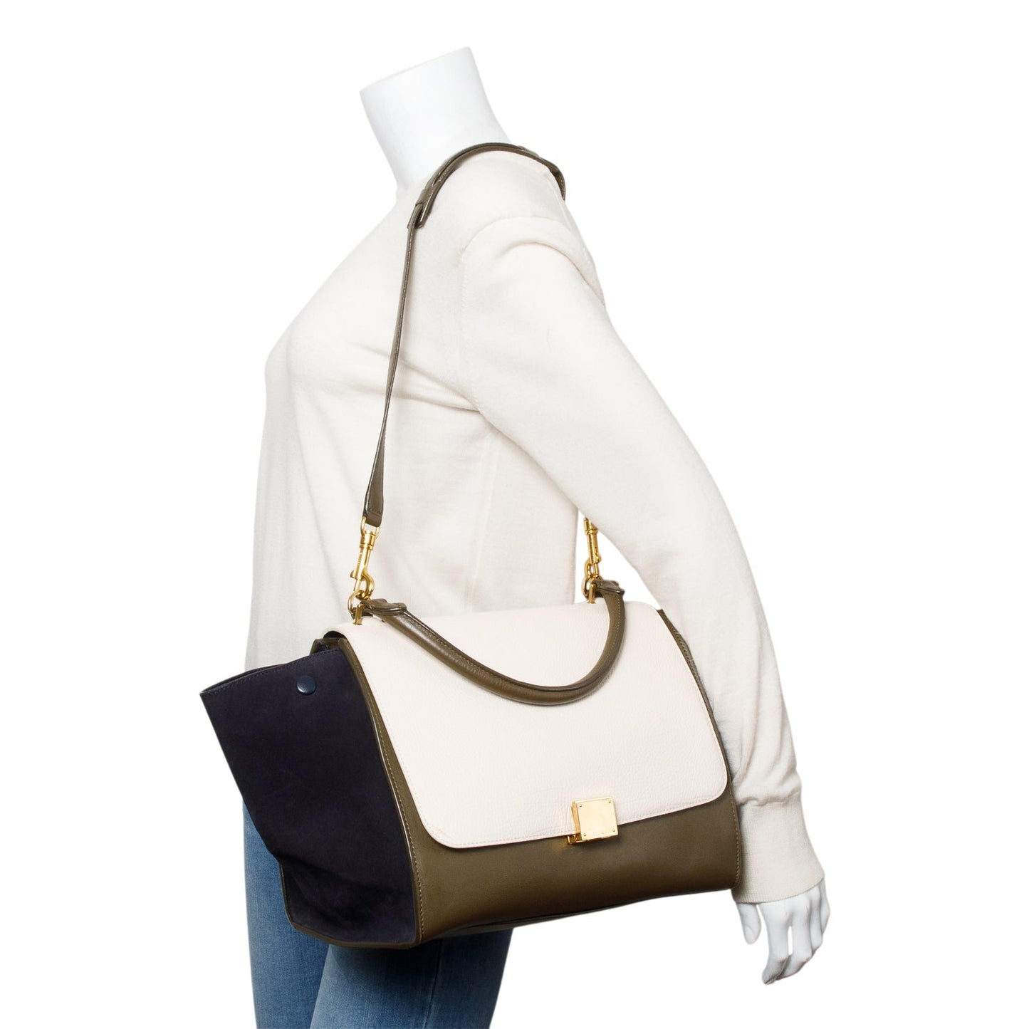 Celine Tricolor Calfskin Leather and Suede Medium Trapeze Bag