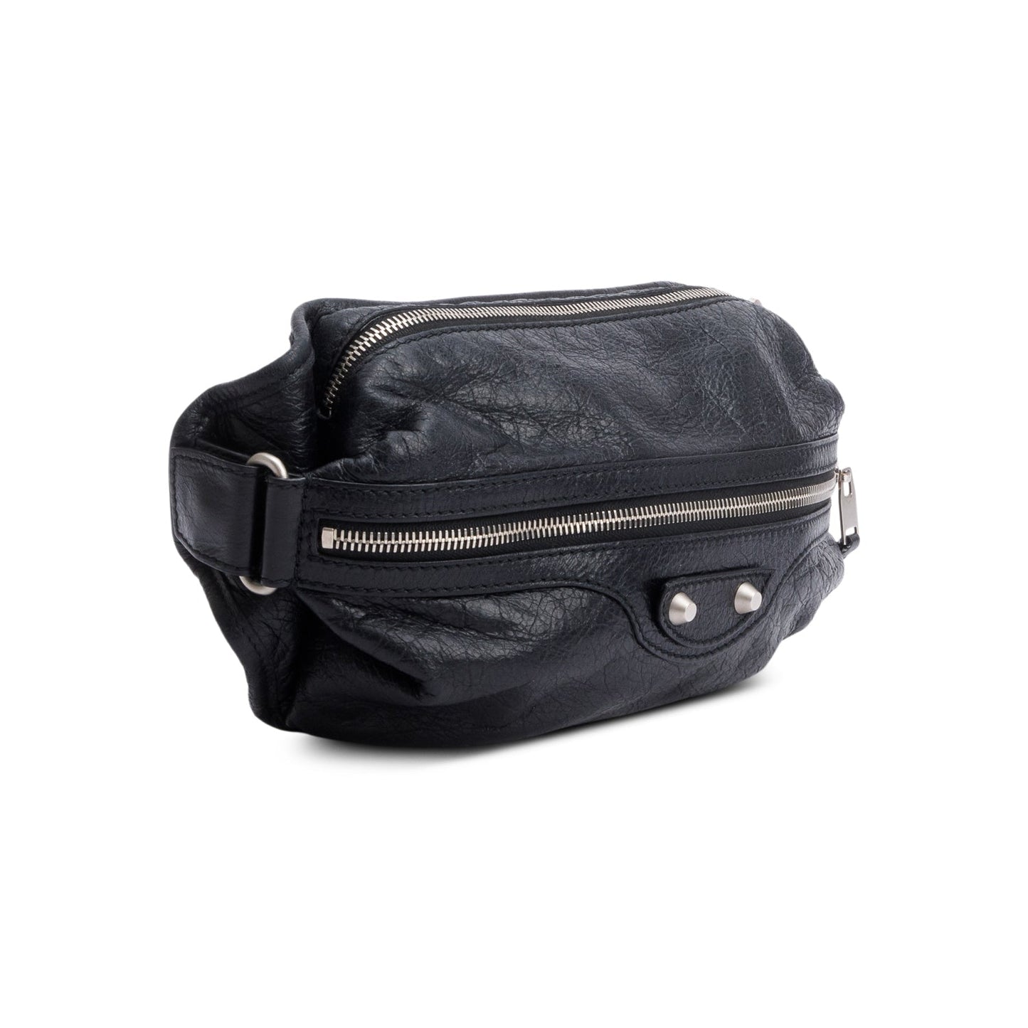 Balenciaga Black Arena Leather Classic Motocross Neo Lift Hip Bag
