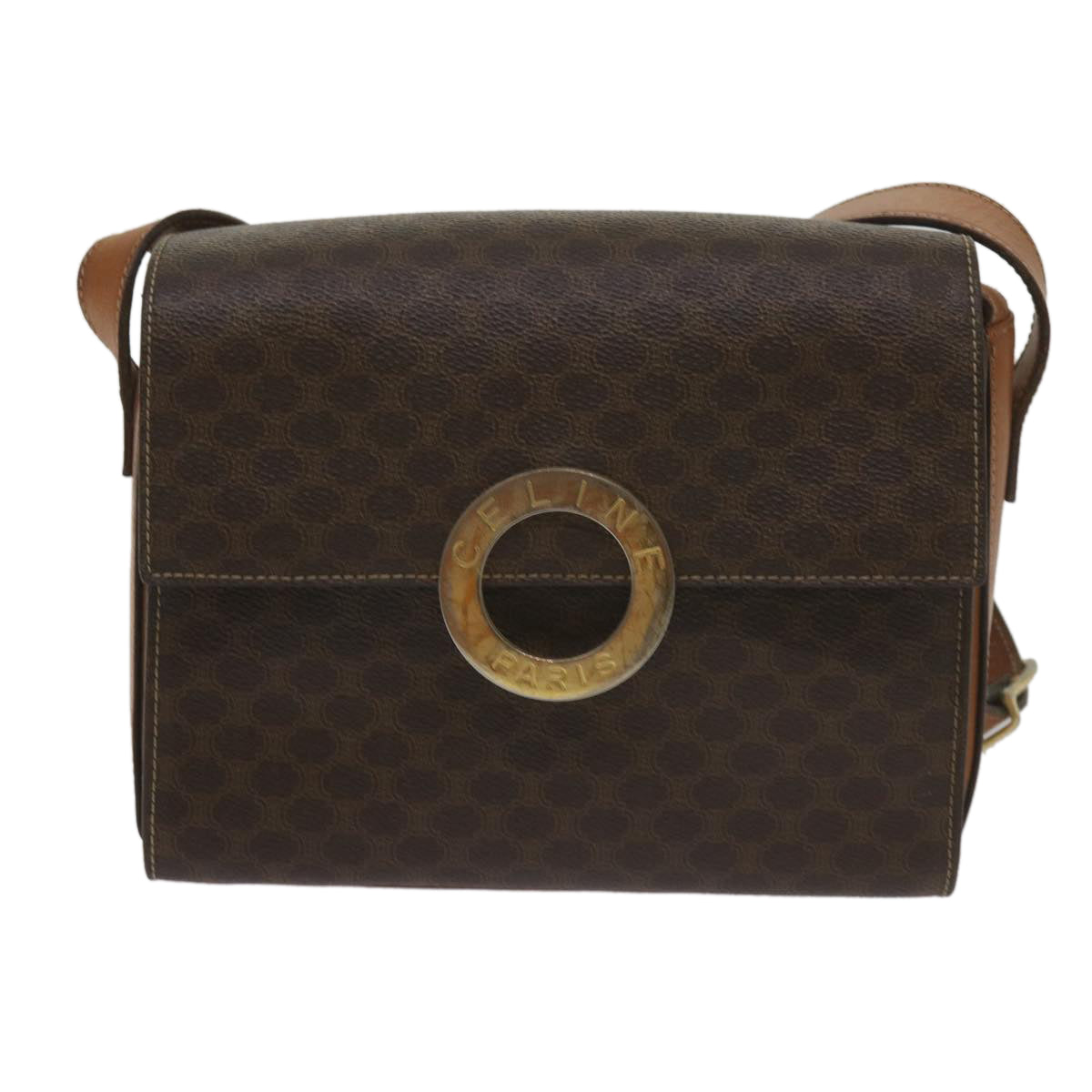 Luxury CELINE Macadam Canvas Shoulder Bag PVC Leather Brown 60985