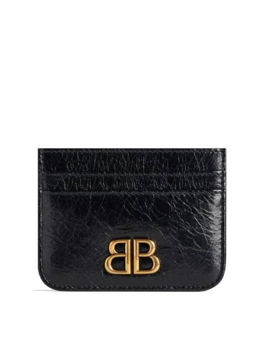 Luxury Balenciaga Trending 2026 Embellished Logo Leather Card Wallet Black