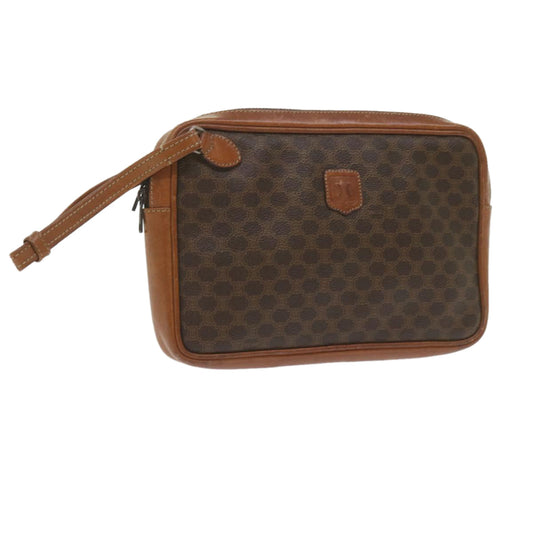 Luxury CELINE Macadam Canvas Clutch Bag PVC Leather Brown 61062