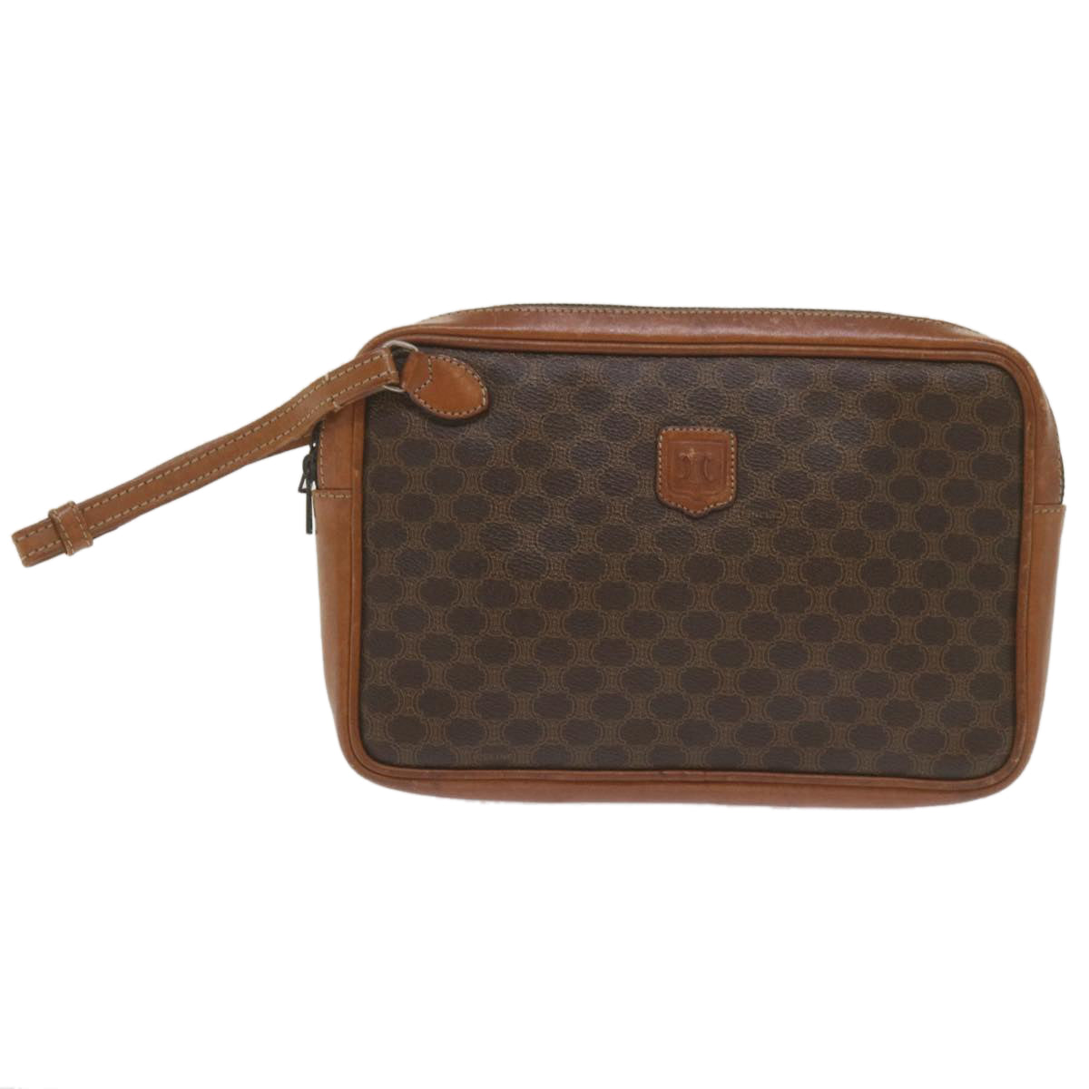 Luxury CELINE Macadam Canvas Clutch Bag PVC Leather Brown 61062