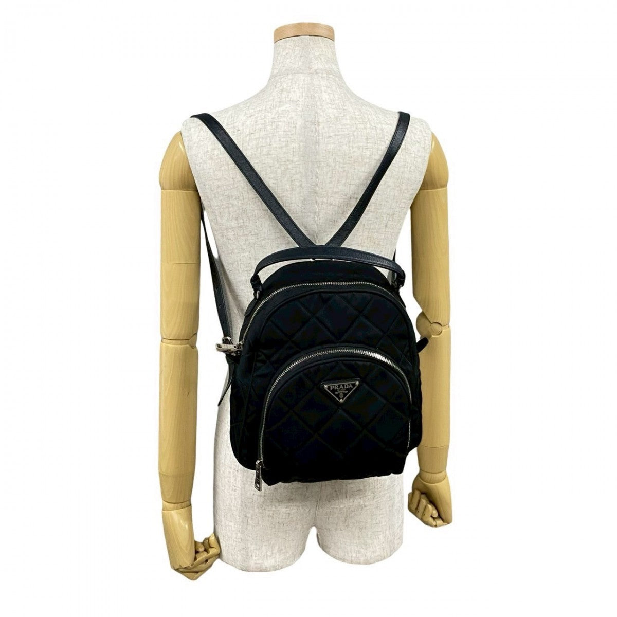 PRADA Backpack Nylon, Leather black Triangle Logo Metal Women