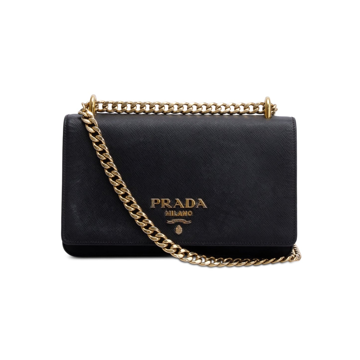 Prada Black Saffiano Lux Tessuto Nylon Flap Chain Crossbody Bag