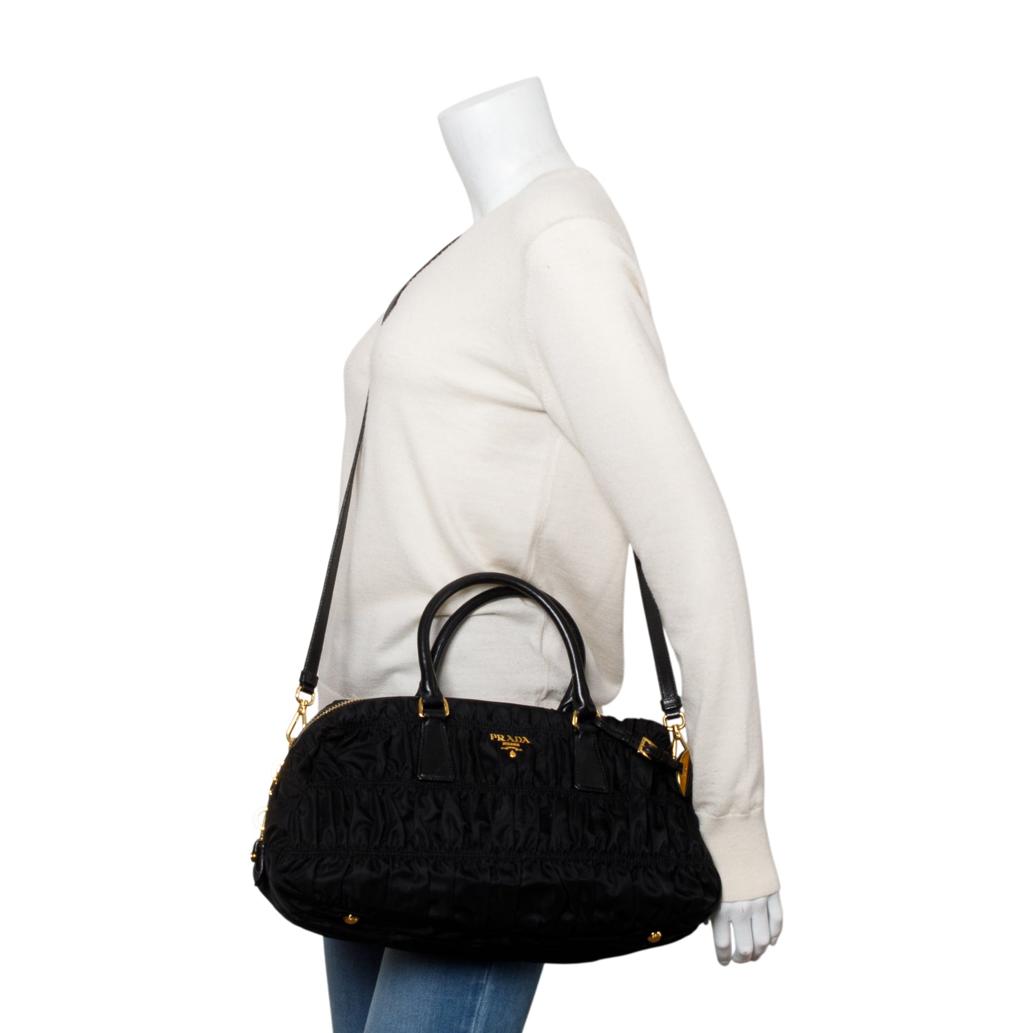 Prada Black Leather-Trimmed Tessuto Gaufre Tote