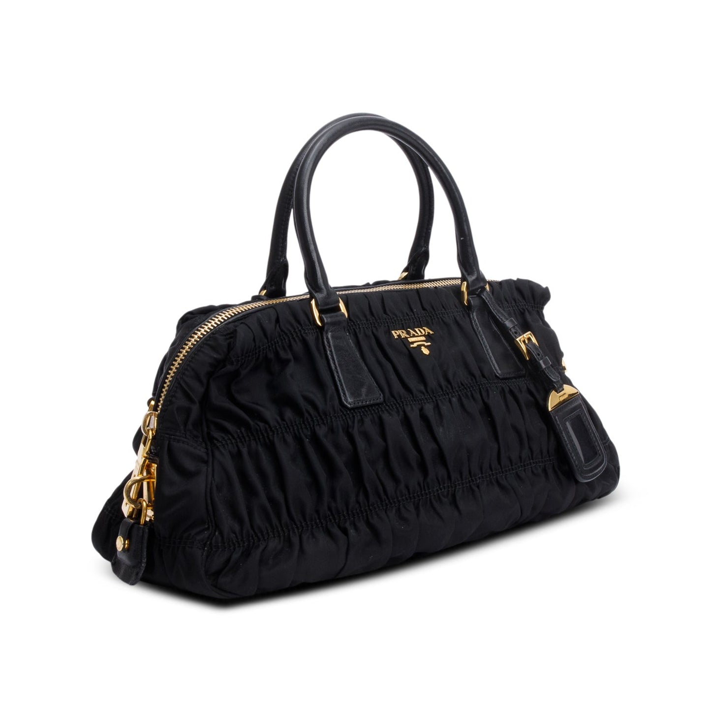 Prada Black Leather-Trimmed Tessuto Gaufre Tote