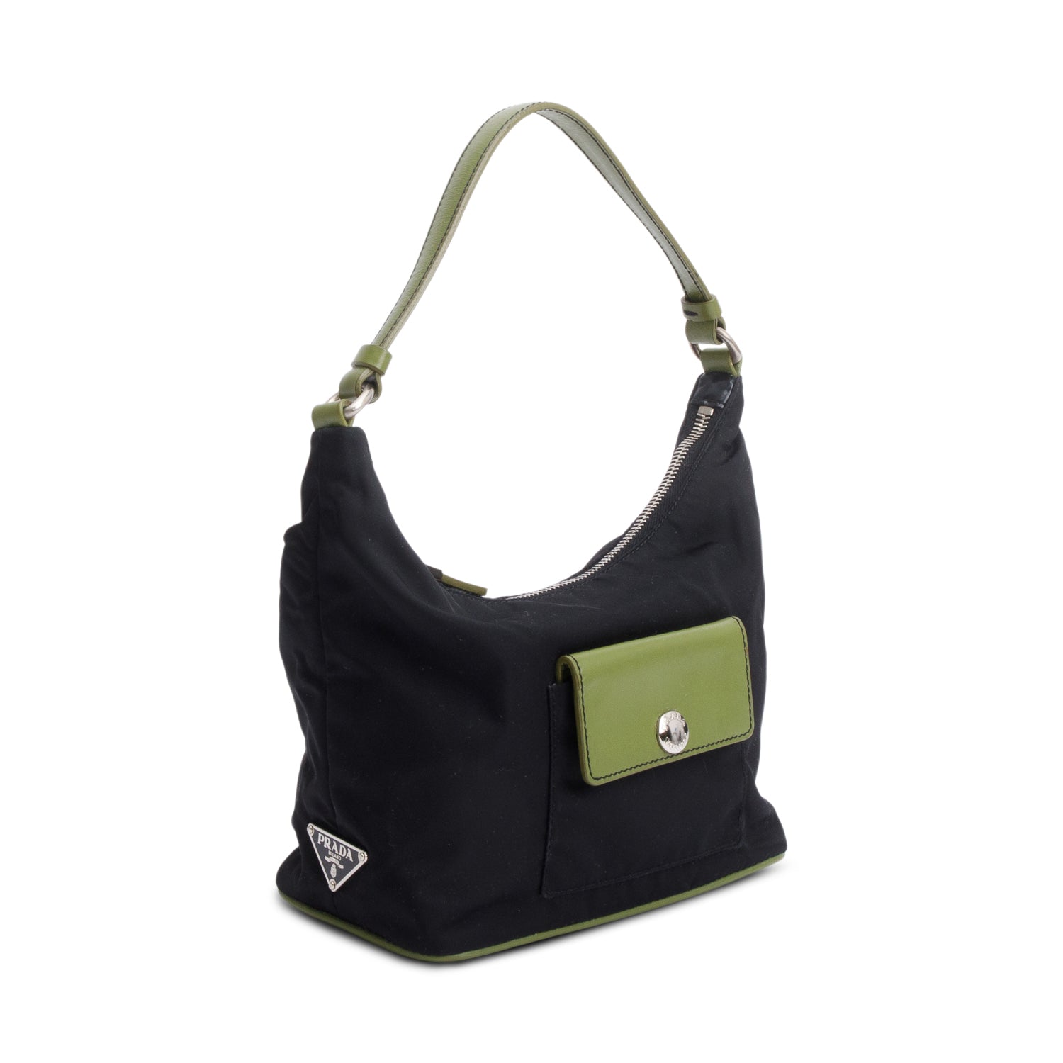Prada Black Tessuto Green Leather Mini Sirio Pocket Hobo Bag