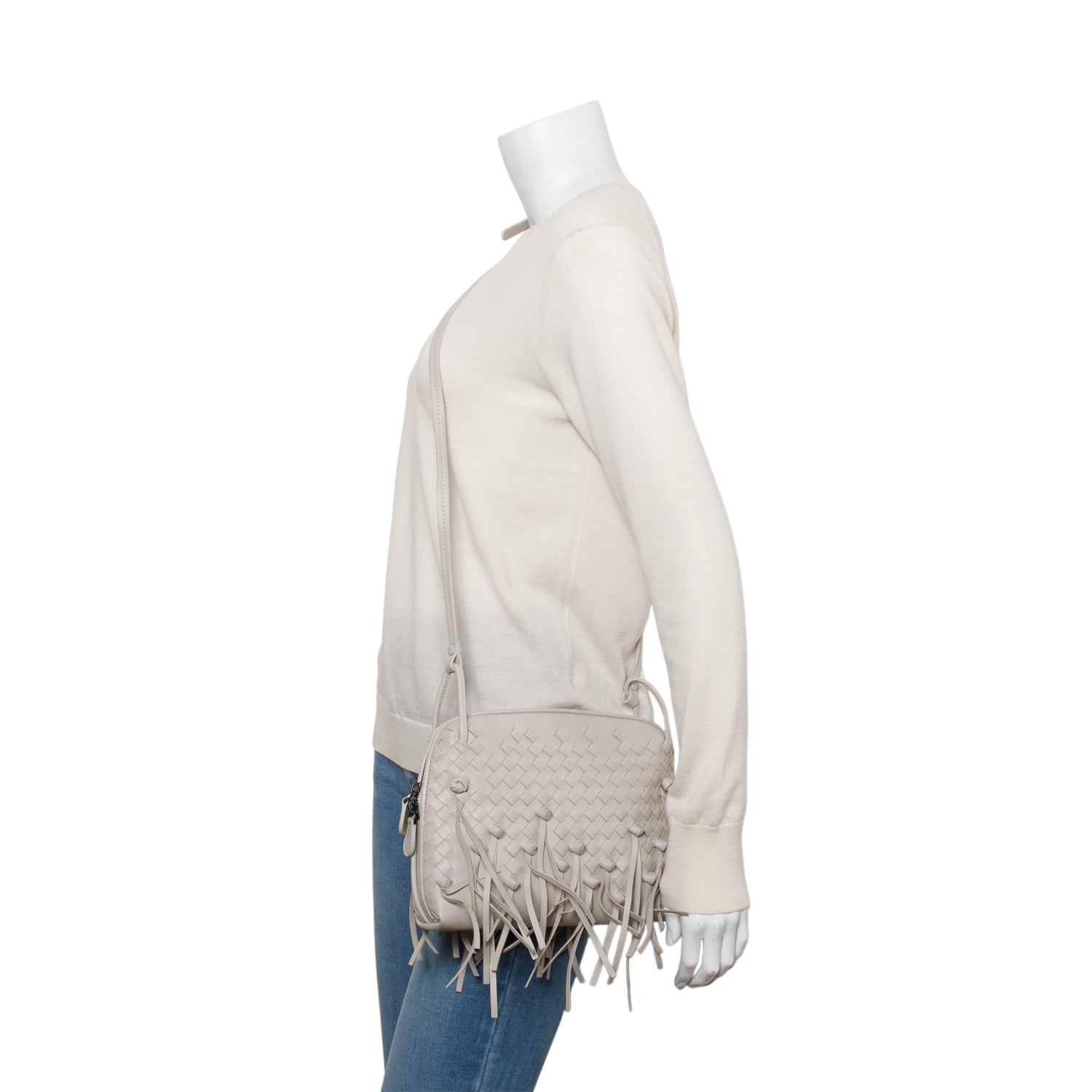 Bottega Veneta Grey Intrecciato Nappa Leather Fringe Nodini Crossbody Bag