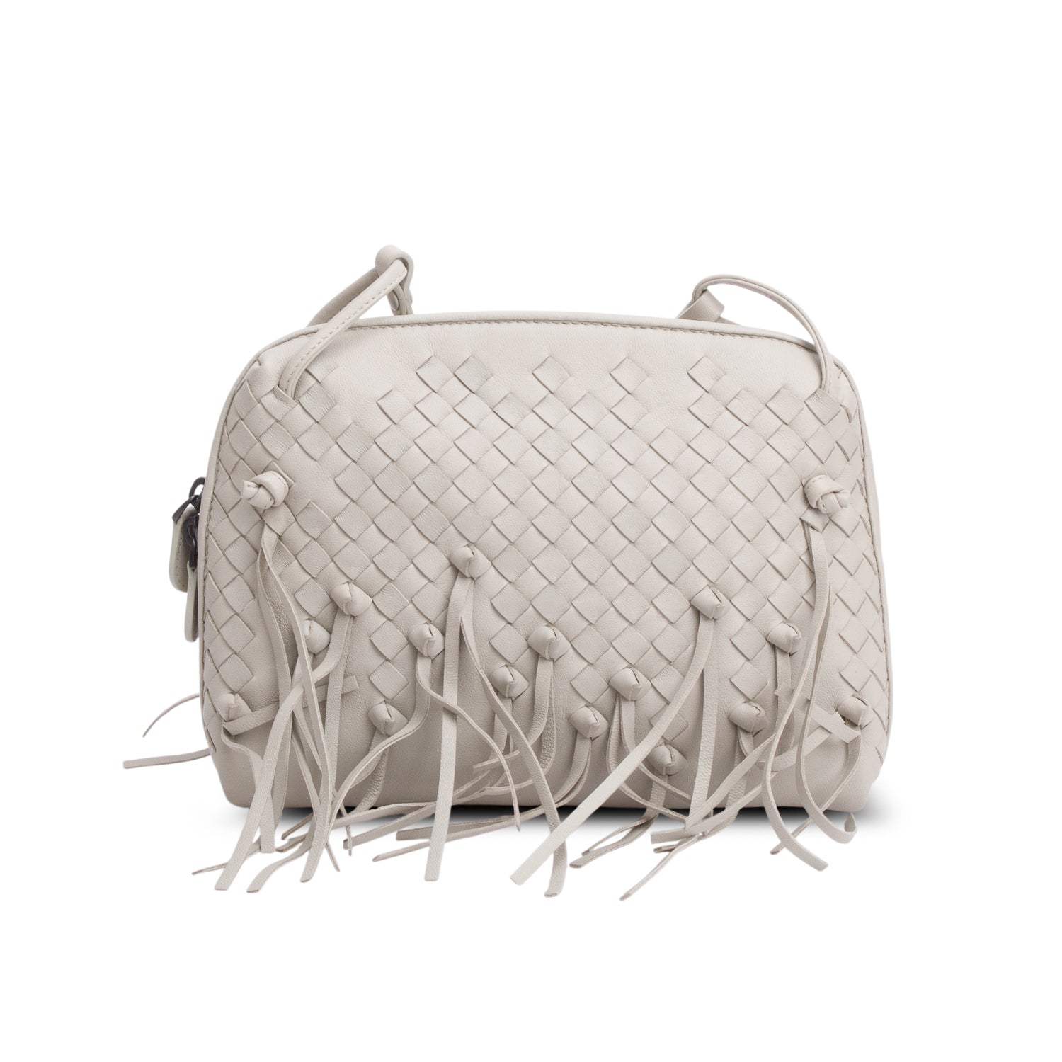 Bottega Veneta Grey Intrecciato Nappa Leather Fringe Nodini Crossbody Bag