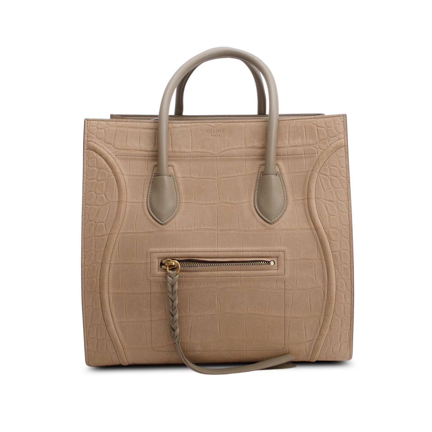 Celine Taupe Croc Embossed Suede Medium Phantom Luggage Tote