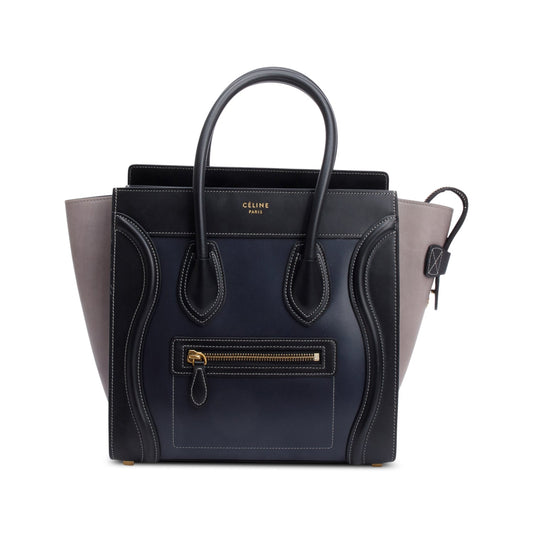 Celine Black & Grey Bi-color Calfskin Leather Micro Luggage Tote