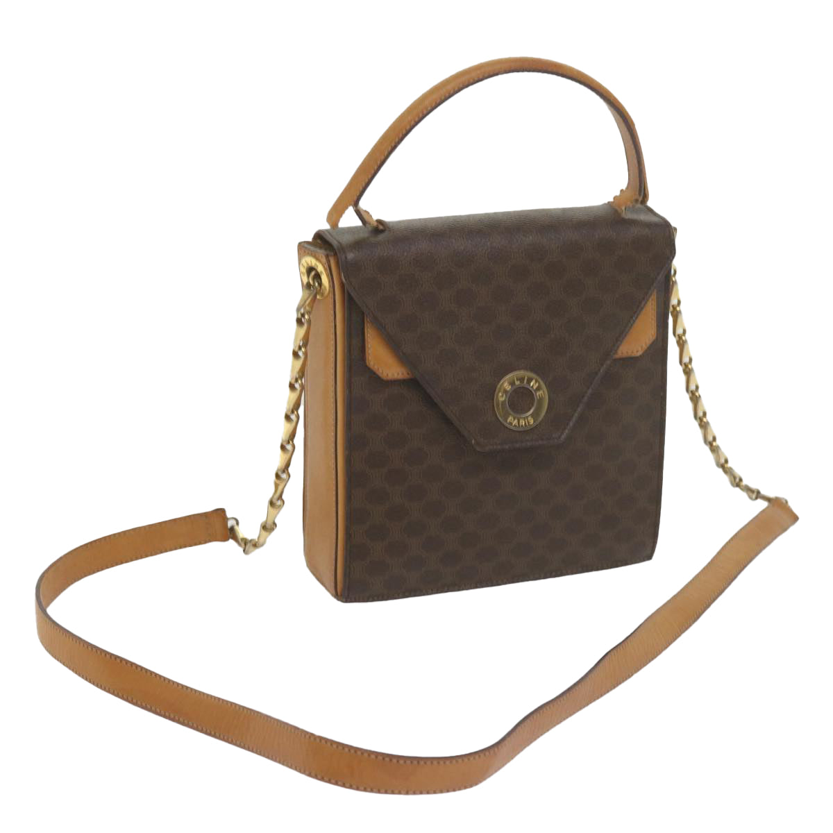 Luxury CELINE Macadam Canvas Shoulder Bag PVC Leather Brown 61554