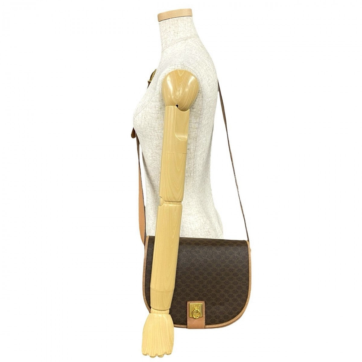 CELINE Shoulder Bag Leather, PVC Brown RingMetal logo Macadam Blason TriomphePattern Women
