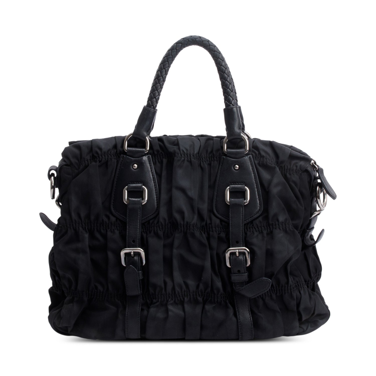 Prada Black Letaher Trimmed Tessuto Nylon Gaufre Tote