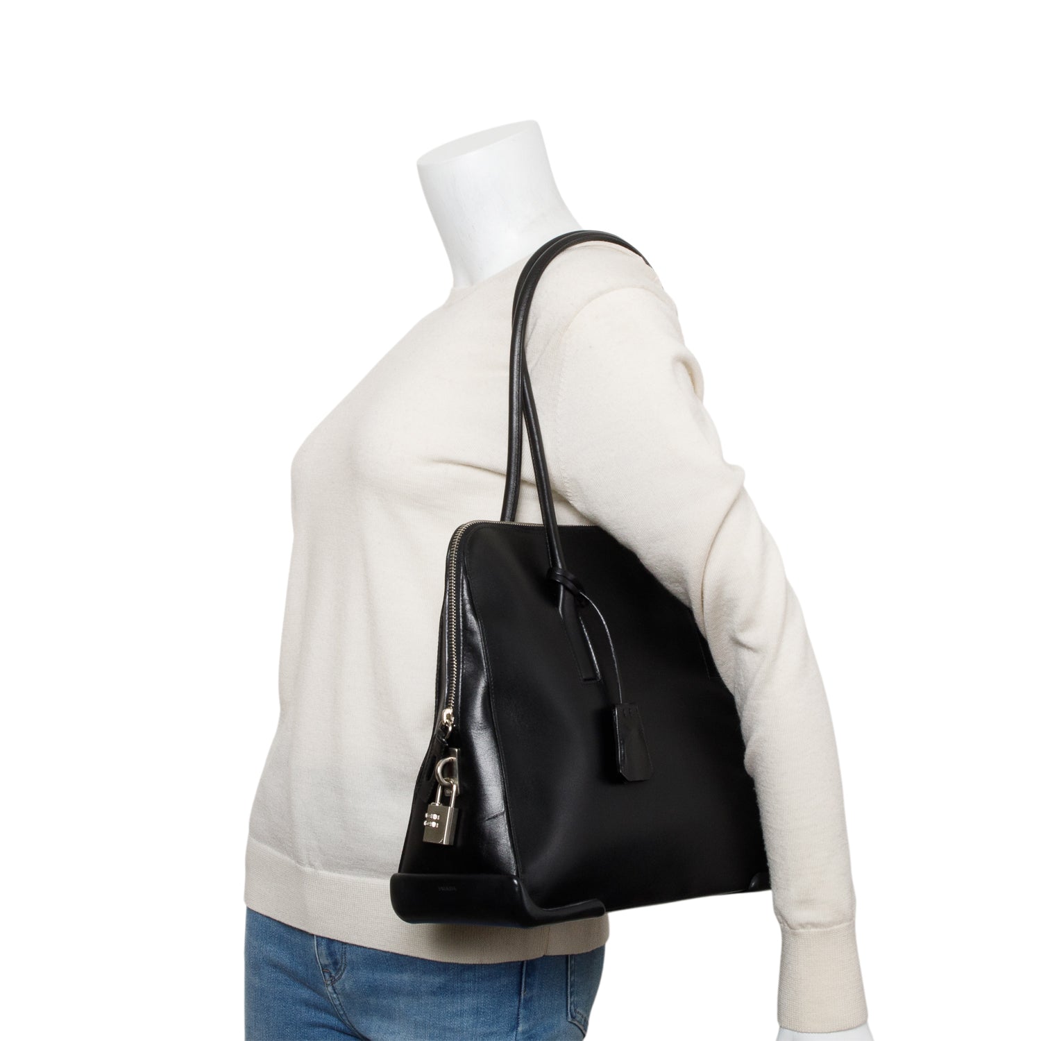 Prada Black Soft Calf Leather Dome Tote
