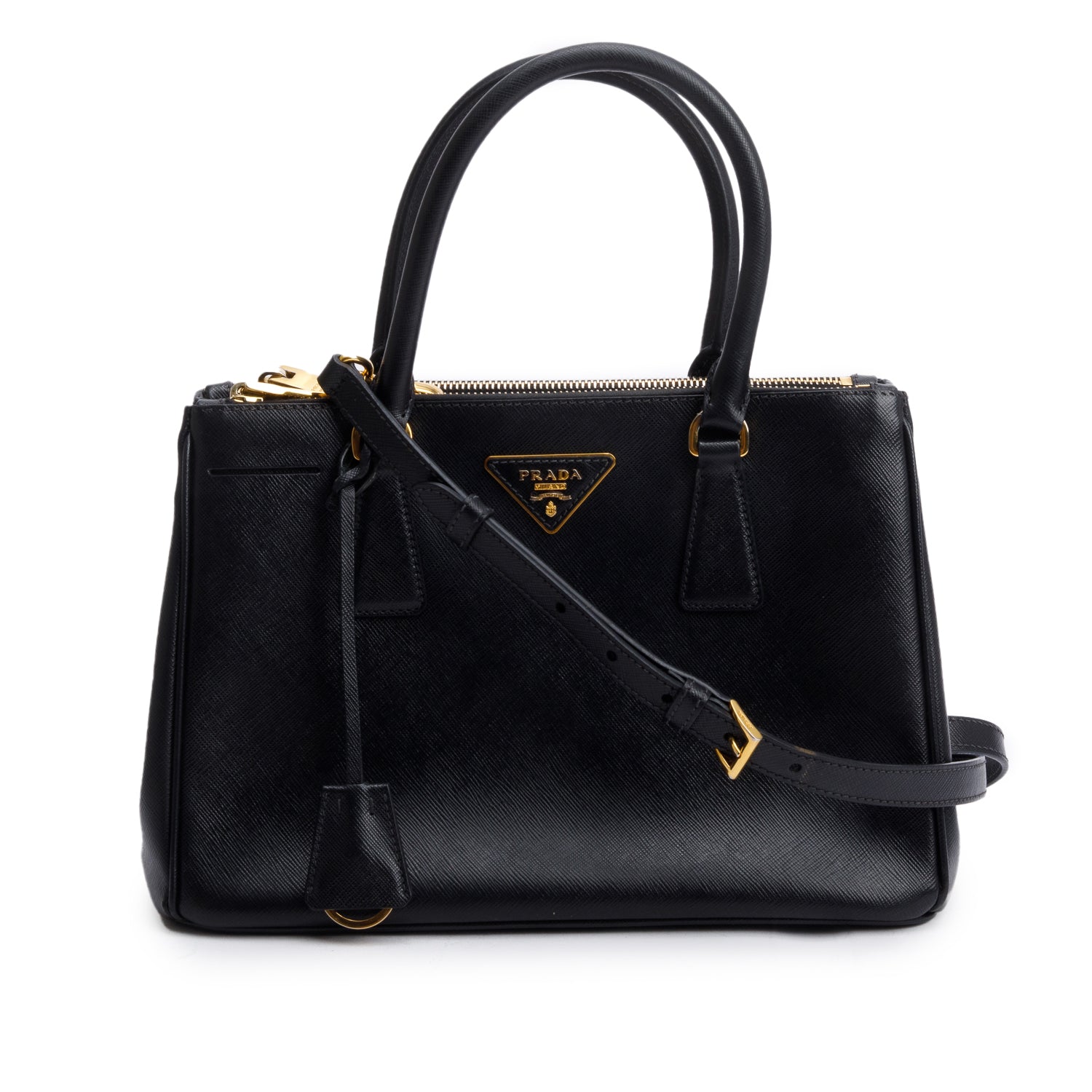 Prada Black Saffiano Leather Small Double Zip Galleria Tote