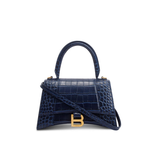 Balenciaga Blue Croc Embossed Leather Small Hourglass Top Handle Bag