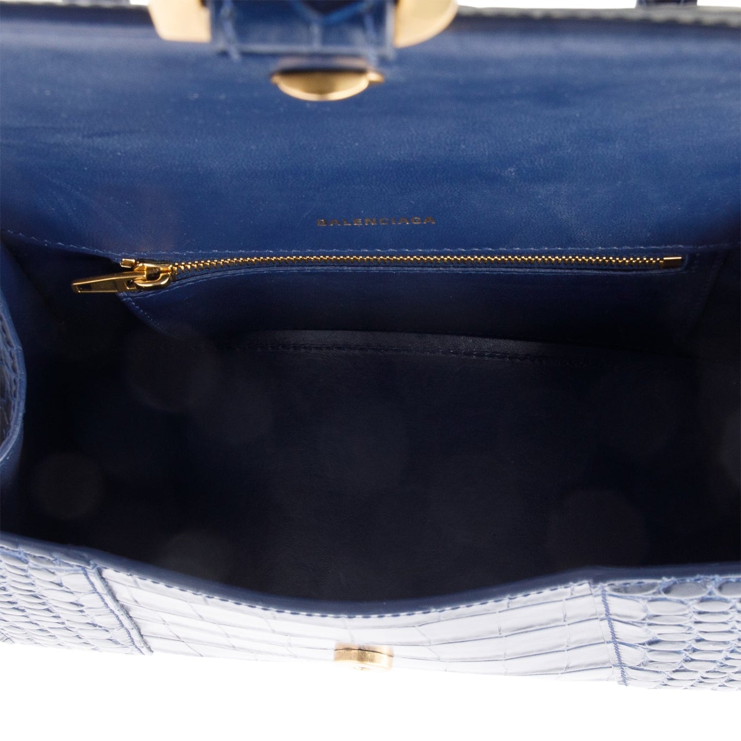 Balenciaga Blue Croc Embossed Leather Small Hourglass Top Handle Bag