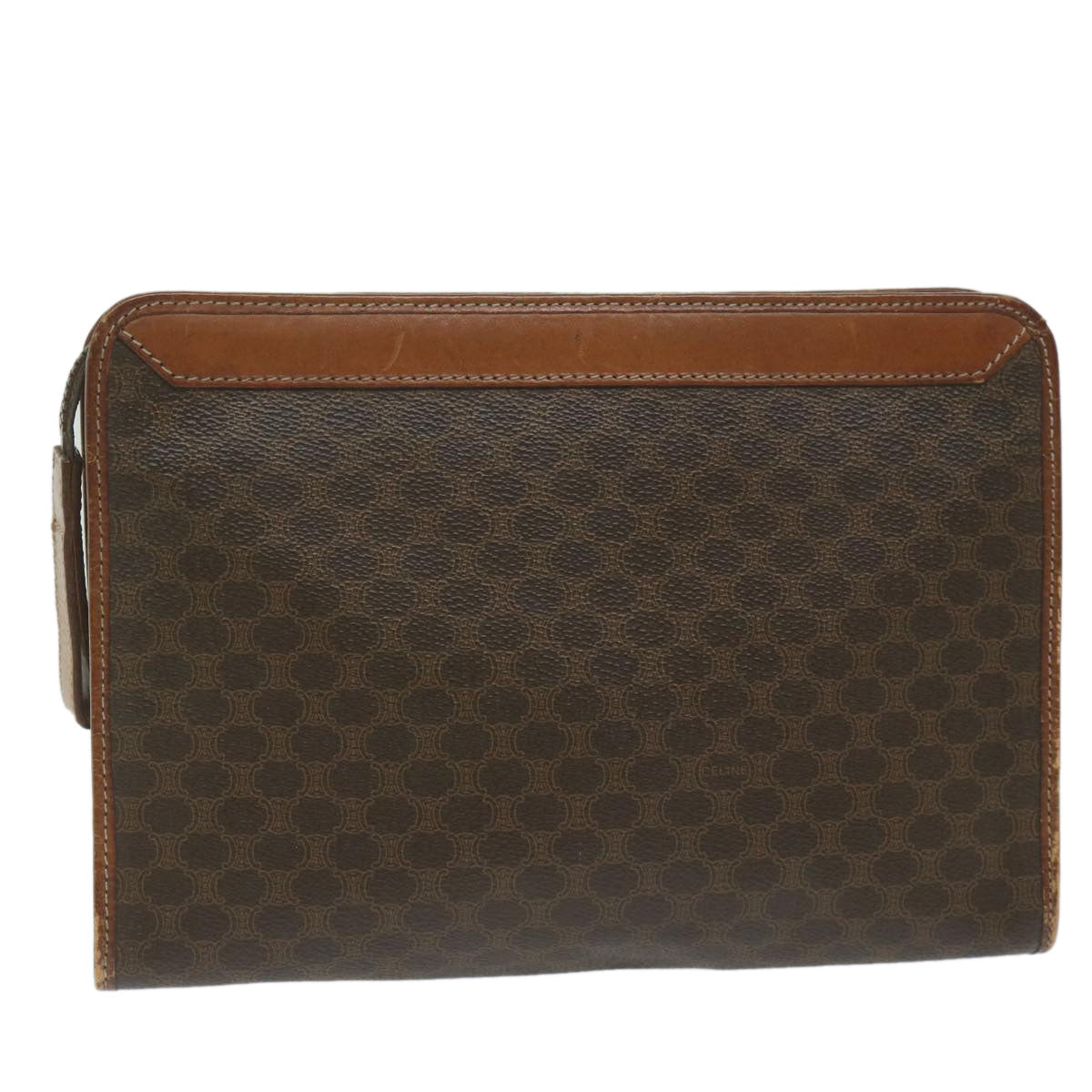 Luxury CELINE Macadam Canvas Clutch Bag PVC Leather Brown 61892