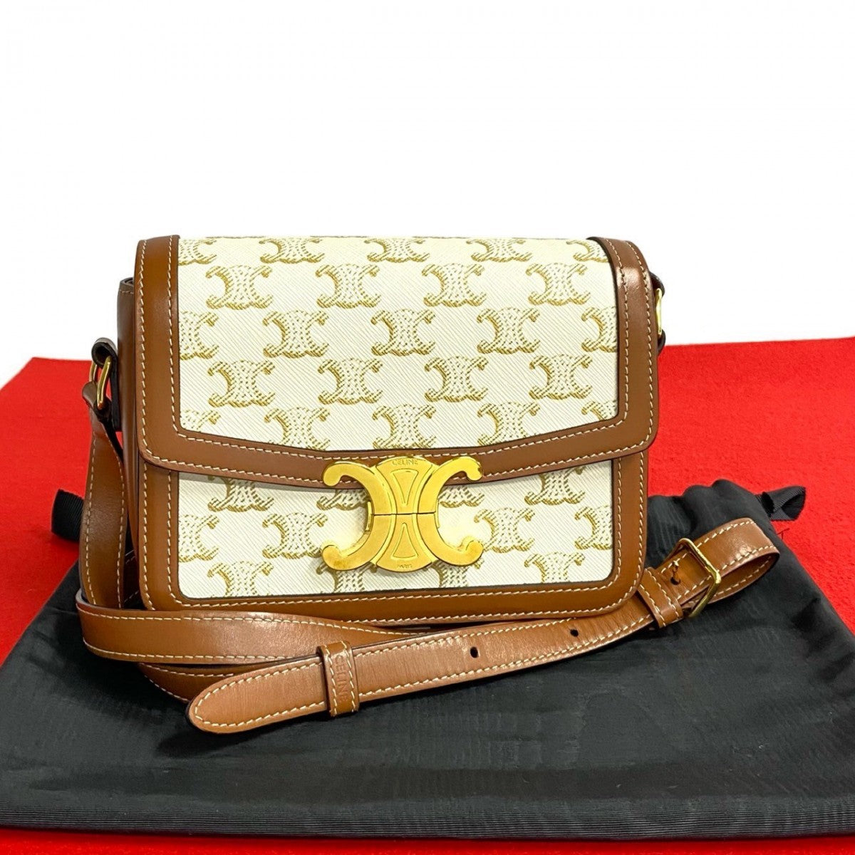 CELINE Shoulder Bag Leather, PVC Brown logo Metal Teen Triomphe Women