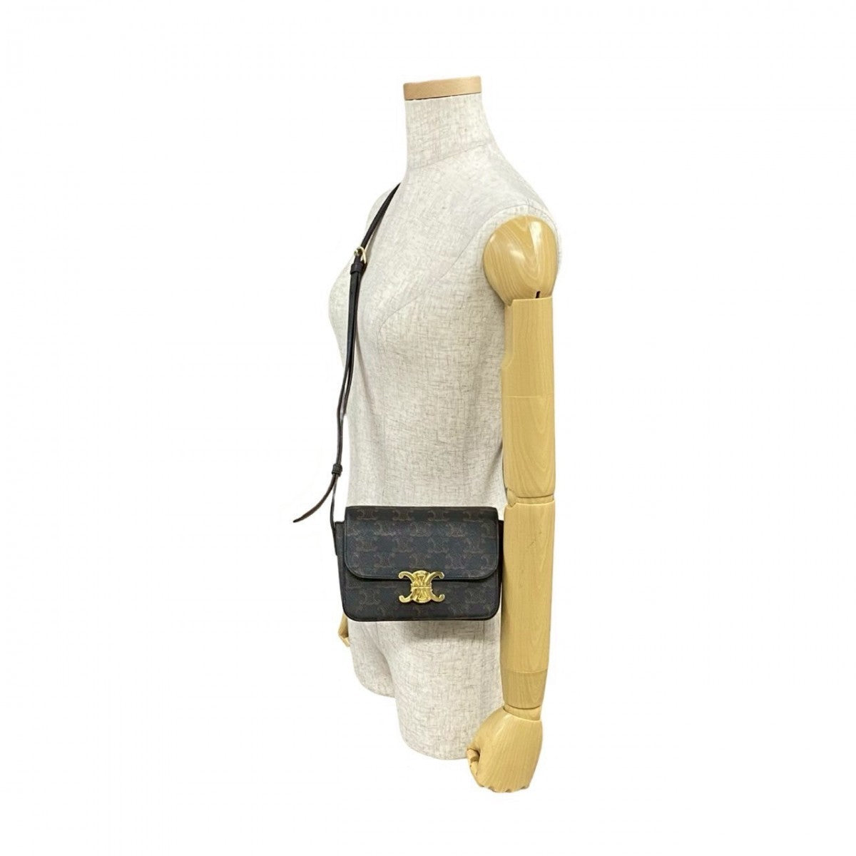CELINE Shoulder Bag Leather, PVC Brown logo Metal Triomphe Mini Shoulder Women