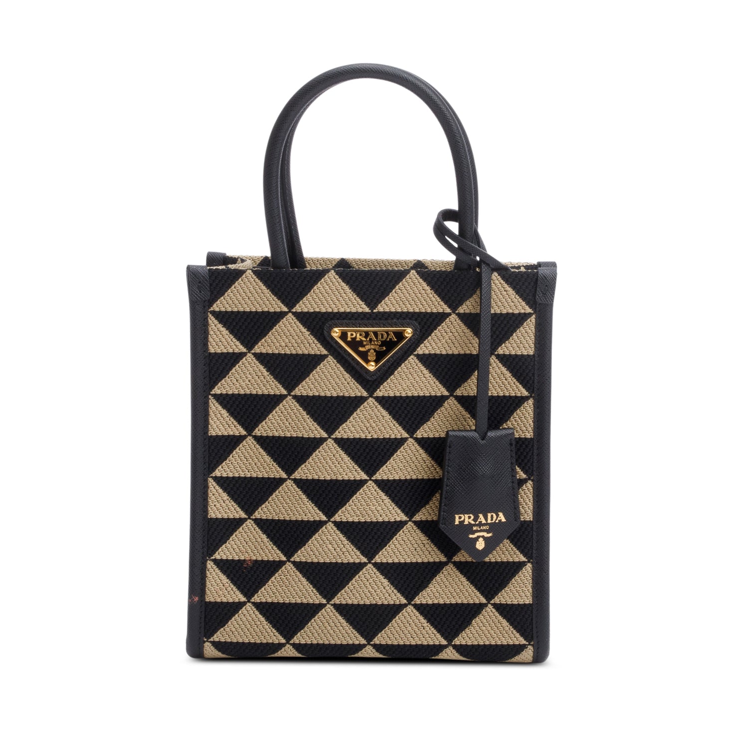 Prada Beige/Black Embroidered Fabric Mini Symbole Bag