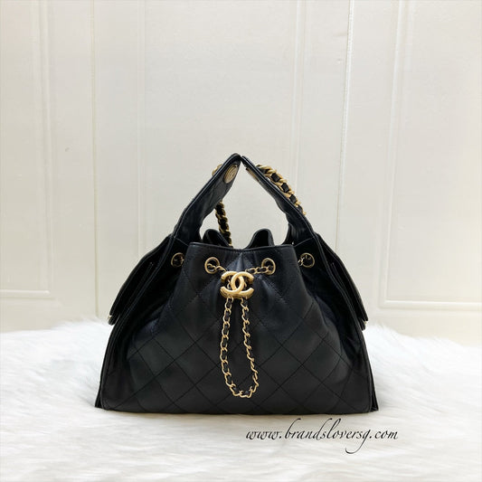 Chanel 25 Small Hobo Bag in Black Caviar and AGHW (Model: AS5293)