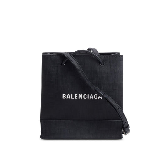 Balenciaga Black Calfskin Leather XXS Logo Leather Shopping Tote