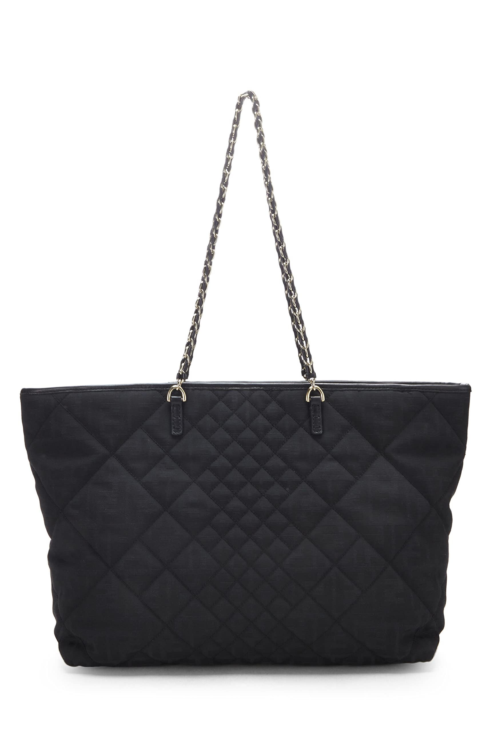 Fendi, Black Quilted Canvas Chain Tote, Black
