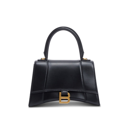 Balenciaga Black Smooth Leather Small Hourglass Top Handle Bag