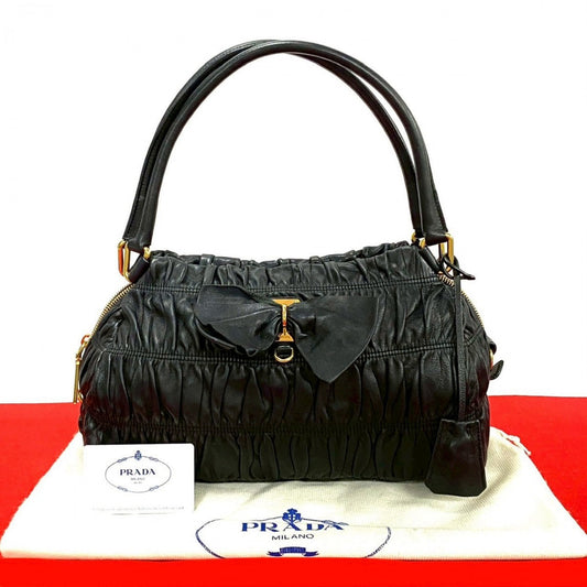 PRADA Handbag leather black PRADA logo Women