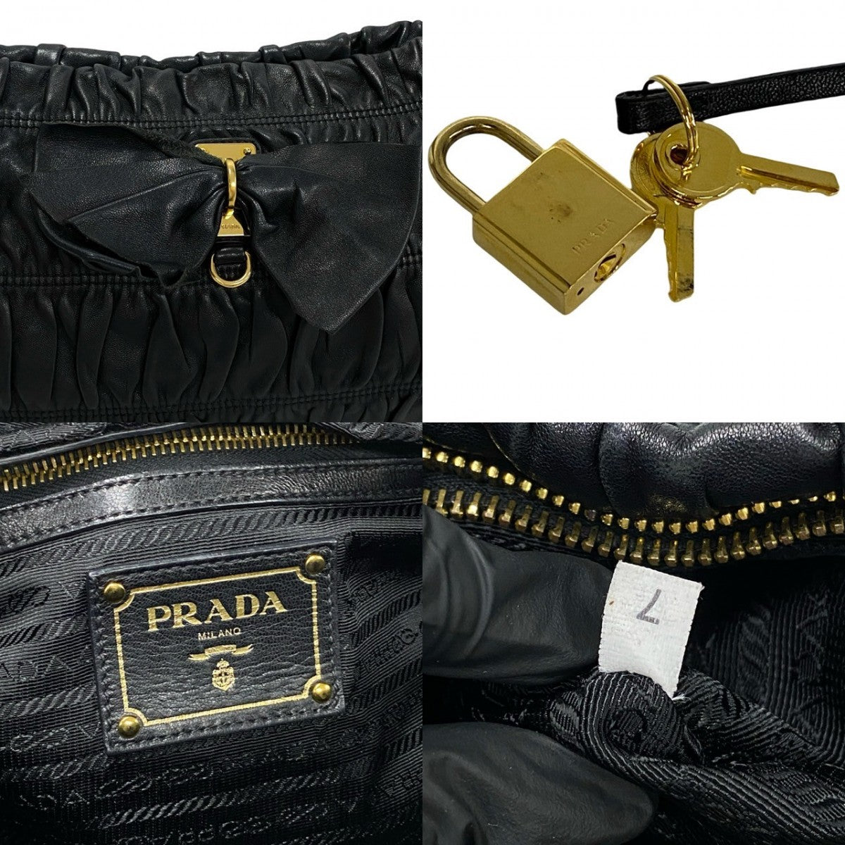 PRADA Handbag leather black PRADA logo Women